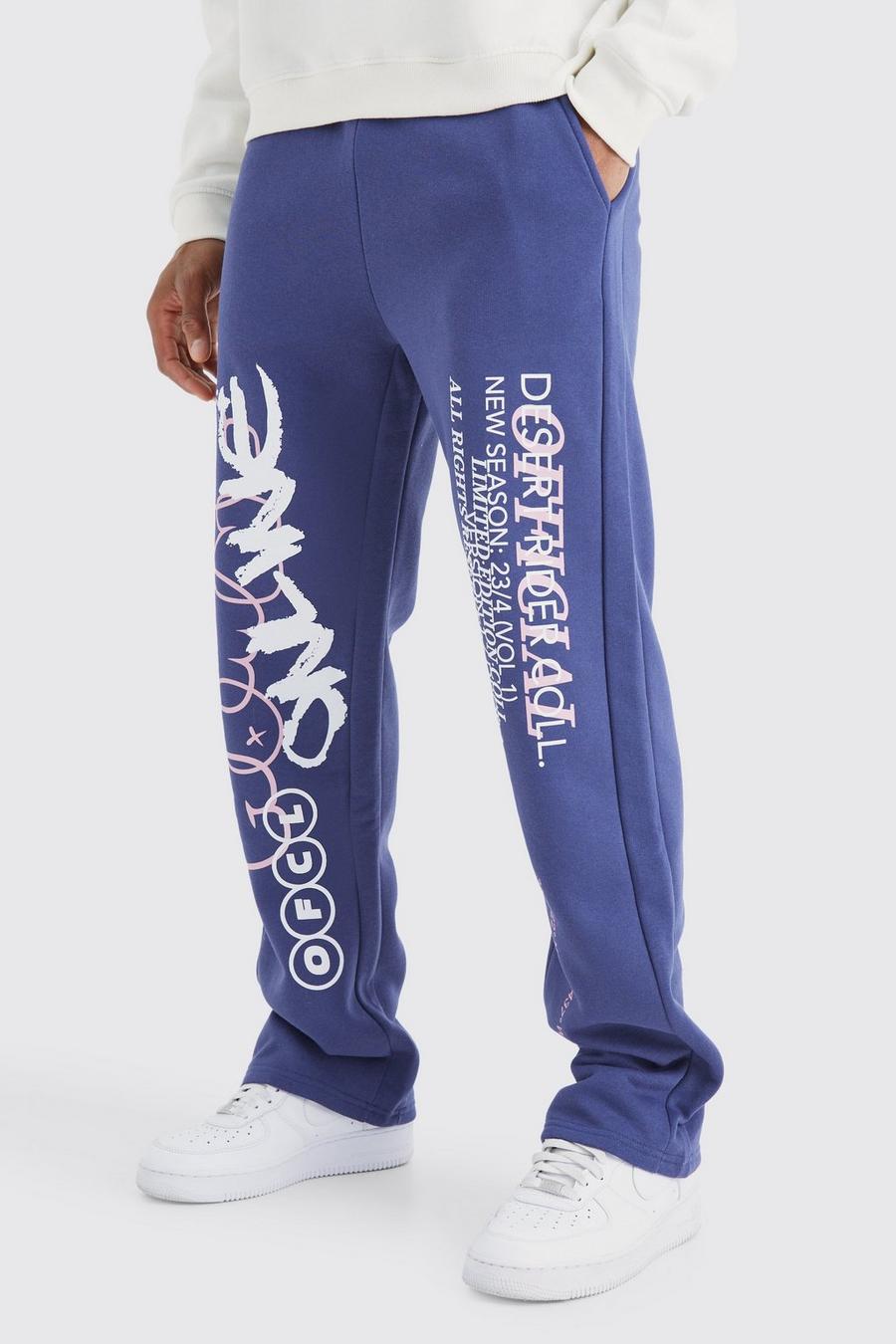 Pantaloni tuta Regular Fit con stampa e inserti, Slate blue