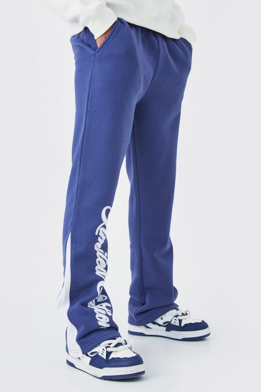 Pantaloni tuta Limited Edition con inserti e scritta, Slate blue
