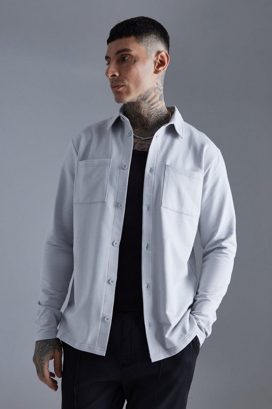 Grey Tall Skjortjacka i jersey med utilitydetaljer image number 1