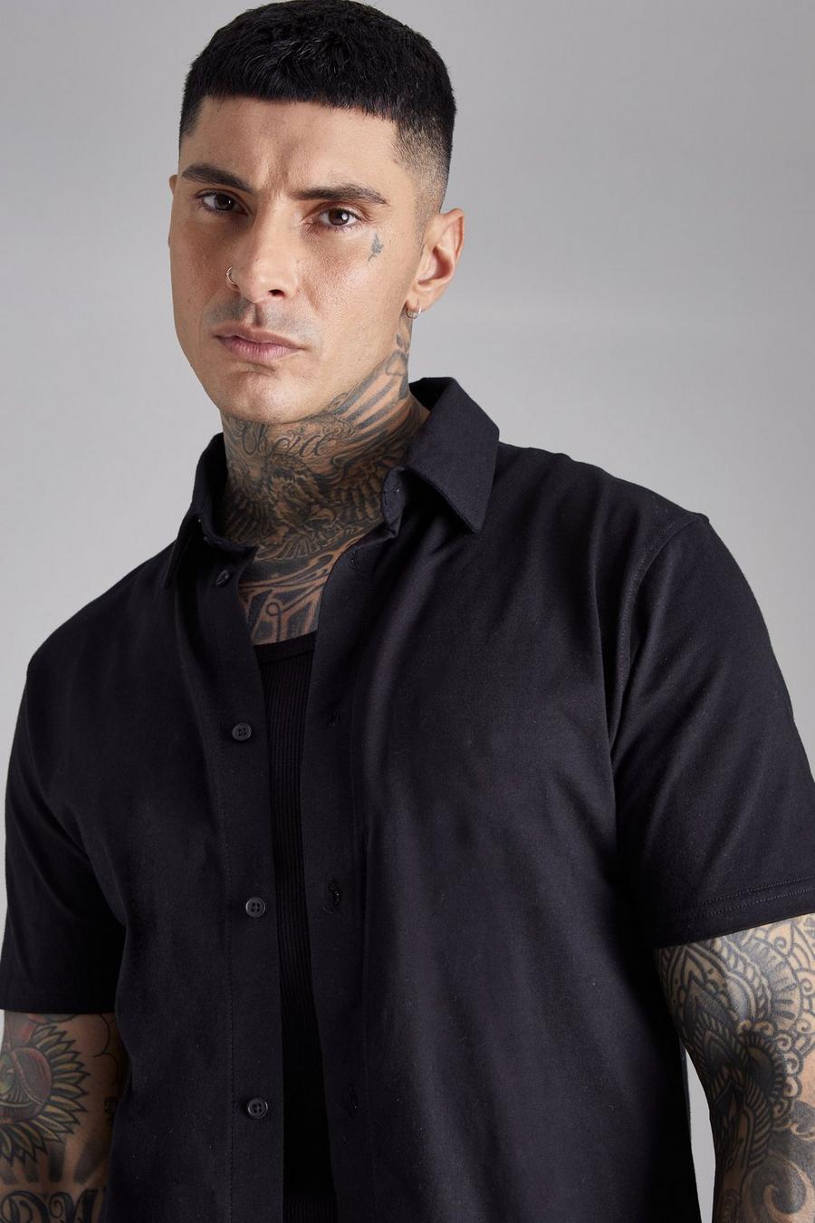Black Tall Jersey Knit Short Sleeve Shirt