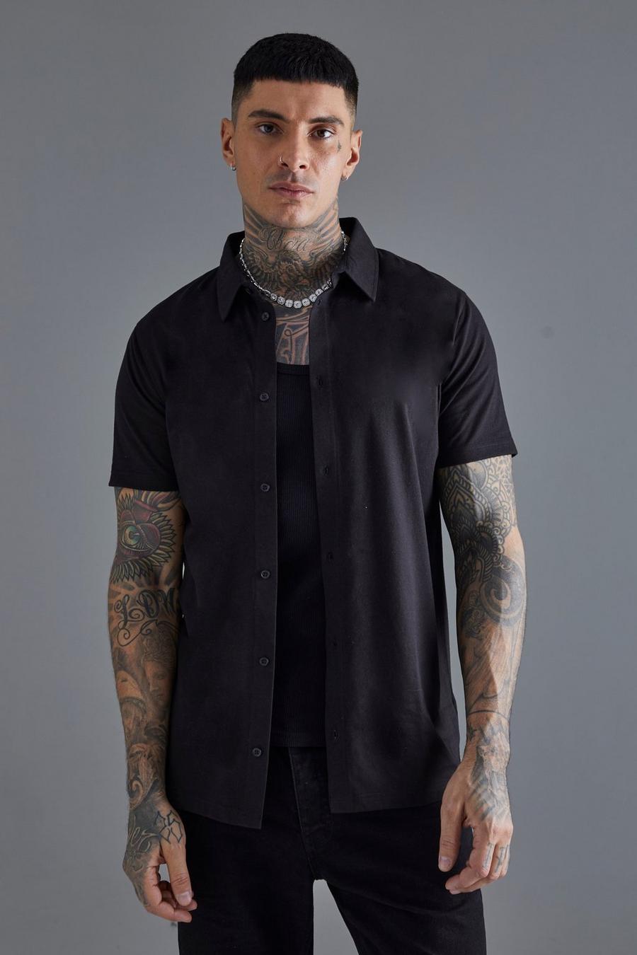 Tall langärmliges Jersey-Hemd, Black image number 1
