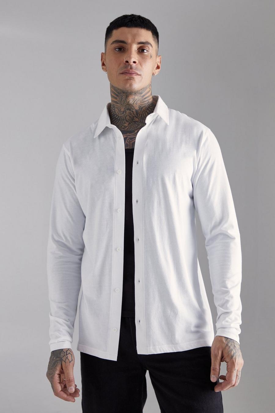 White Tall Jersey Knit Long Sleeve Shirt