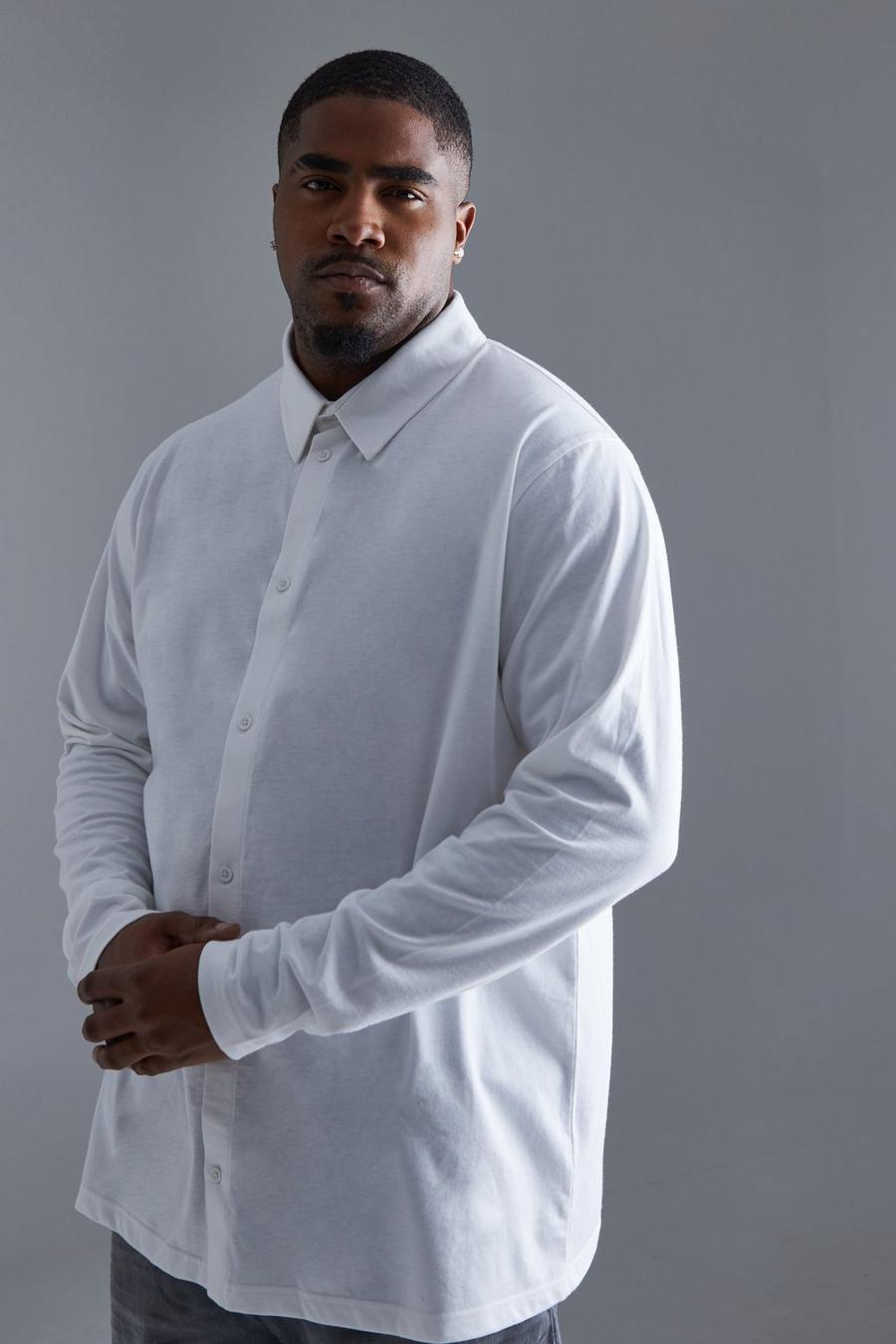Camicia Plus Size a maniche lunghe in jersey, White
