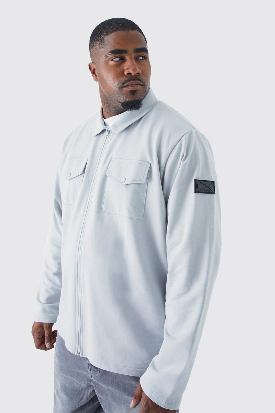 Chaqueta Plus Harrington utilitaria de tela jersey con etiqueta MAN, Grey image number 1