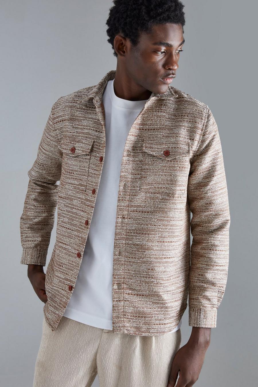 Brown Boucle Heavyweight Patch Pocket Overshirt image number 1