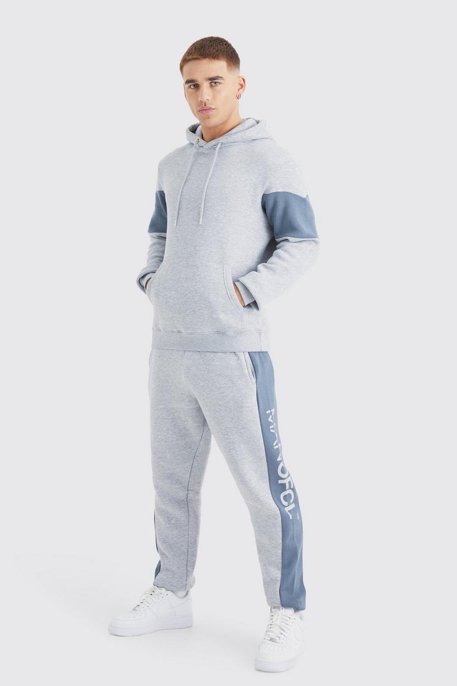 Grey marl Man Ofcl Slim Colour Block Hooded Tracksuit
