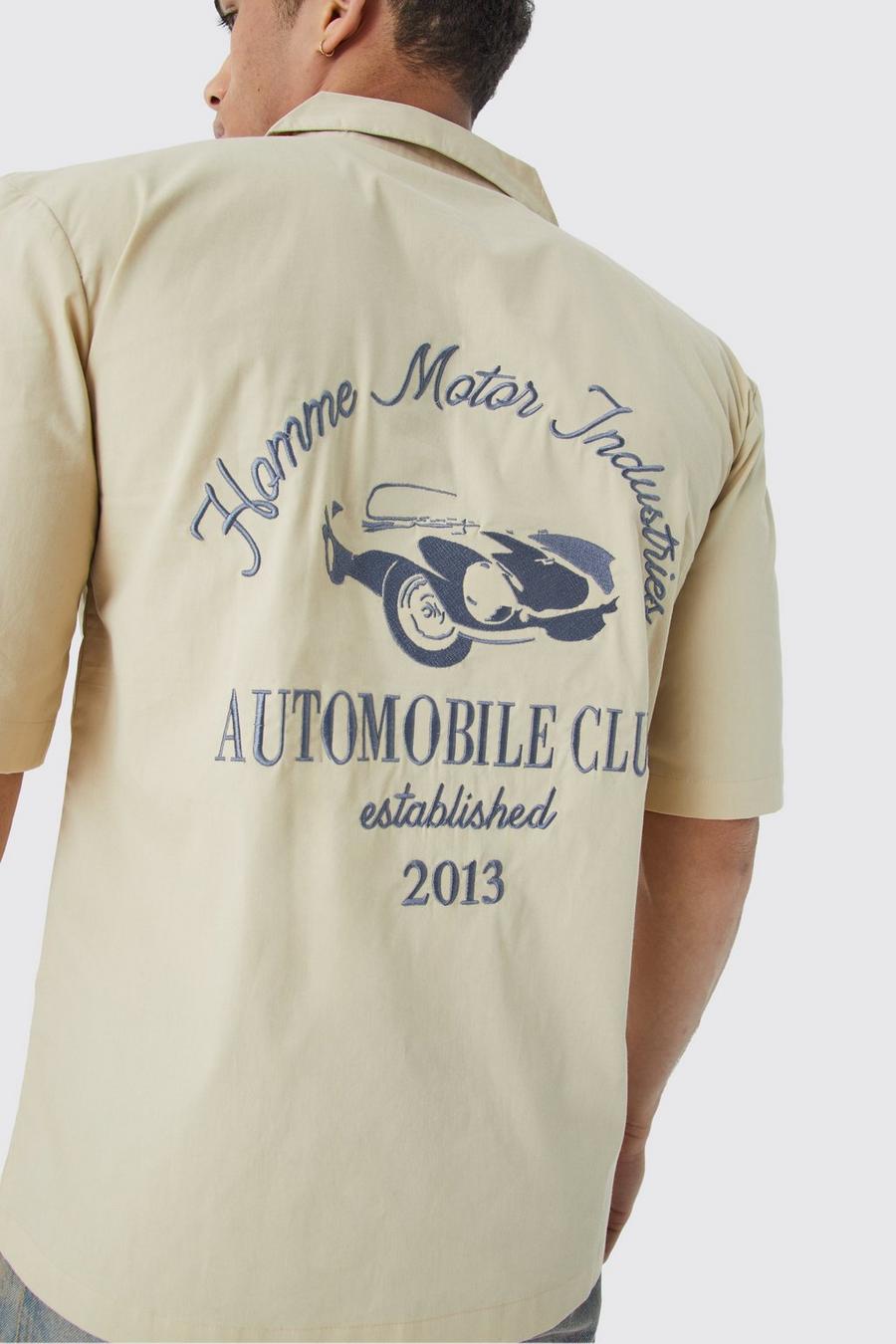 Camisa de popelina con solapas y estampado de Automobile Club, Stone