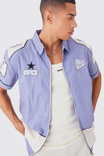 Short Sleeve Moto Poplin Panel Shirt lilac