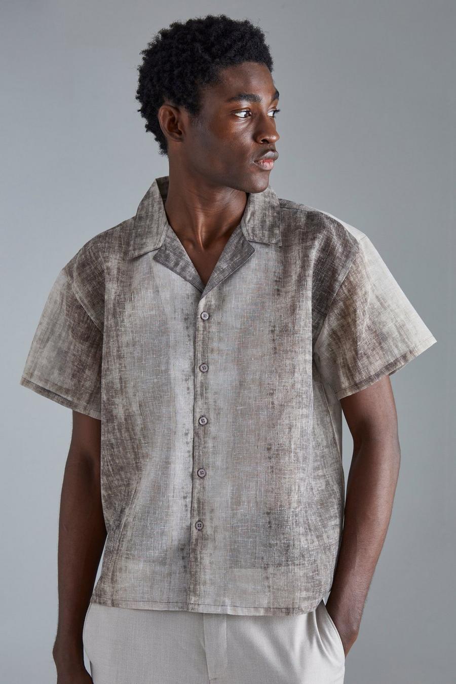 Kastiges transparentes Batik Hemd mit kurzen Ärmeln, Stone