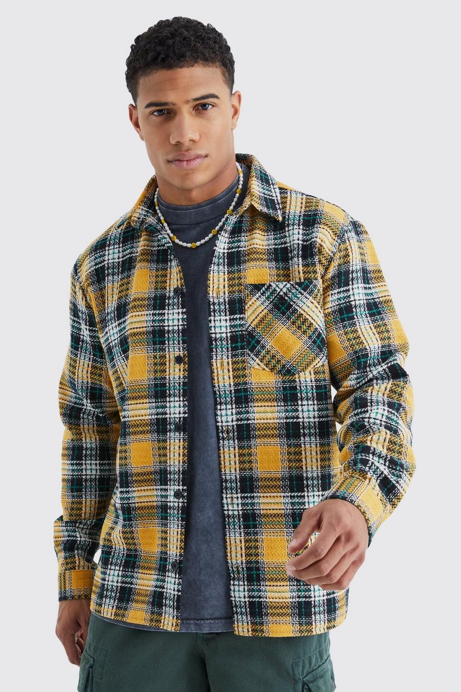 Yellow Long Sleeve Textured Check Overshirt image number 1