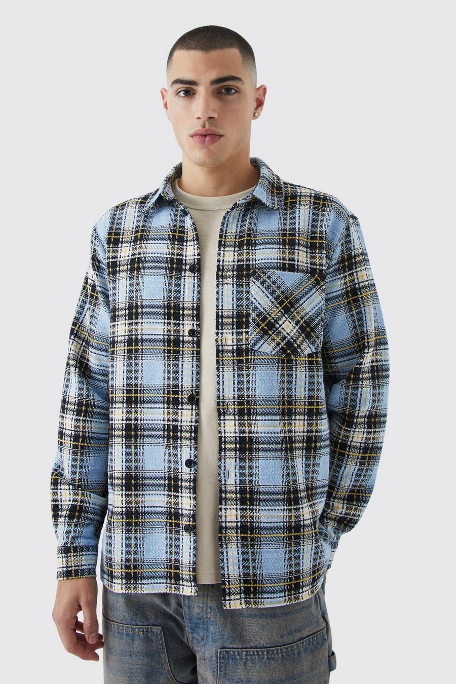 White Long Sleeve Textured Check Overshirt image number 1