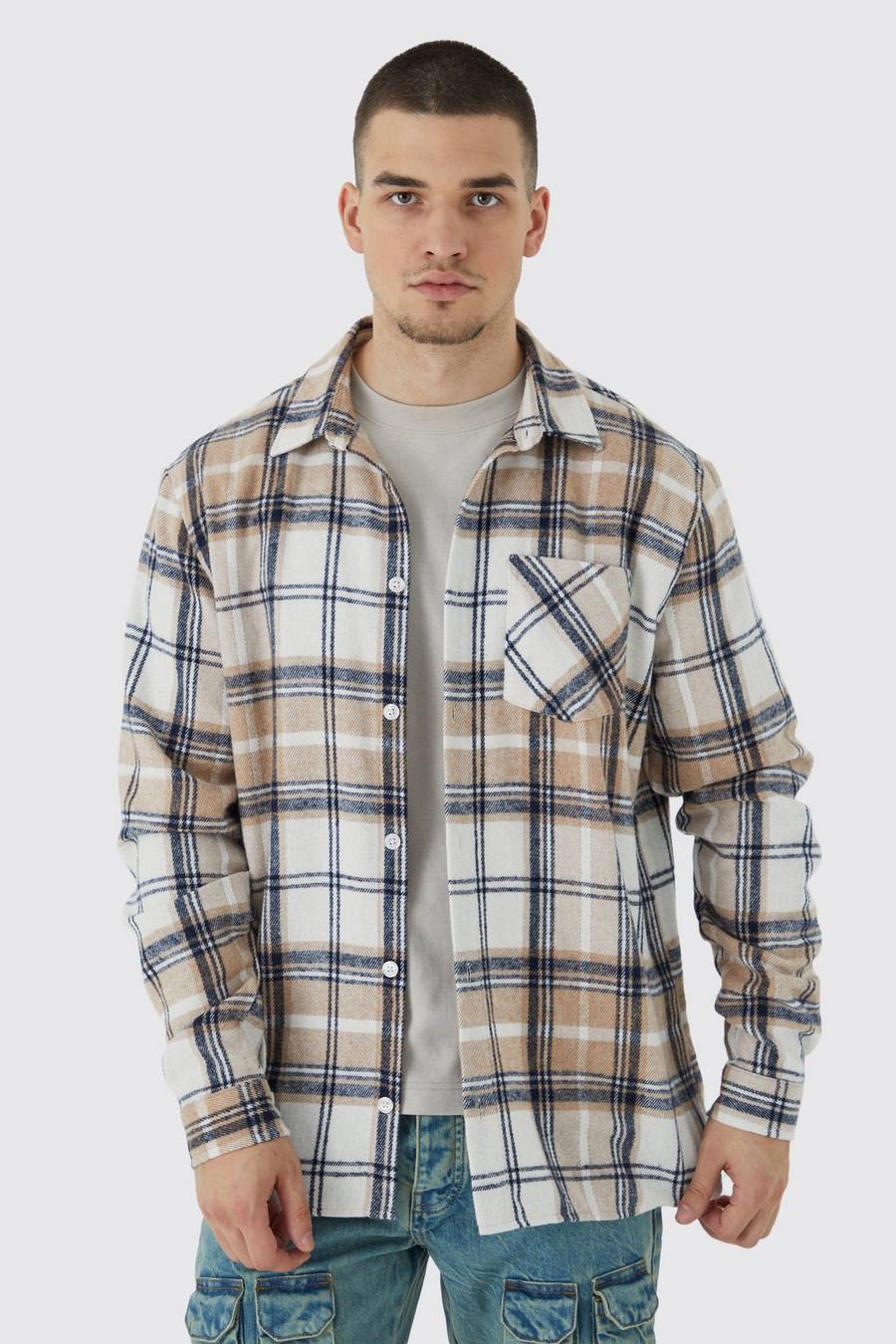 Stone Tall Long Sleeve Check Overshirt image number 1
