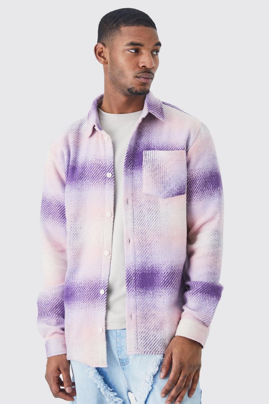 Lilac purple Tall Long Sleeve Check Overshirt