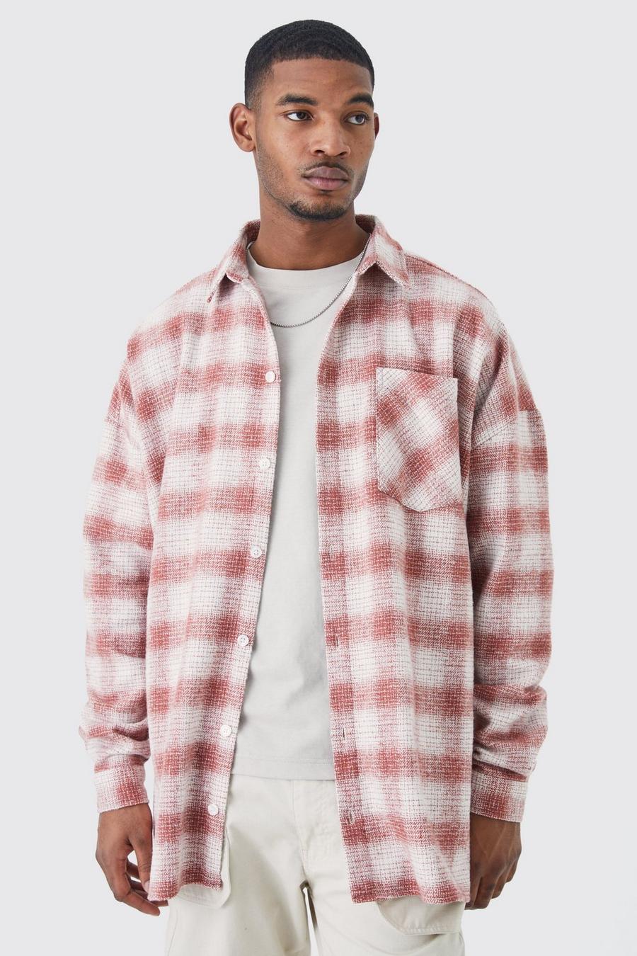 Red Tall Long Sleeve Check Oversized Overshirt image number 1