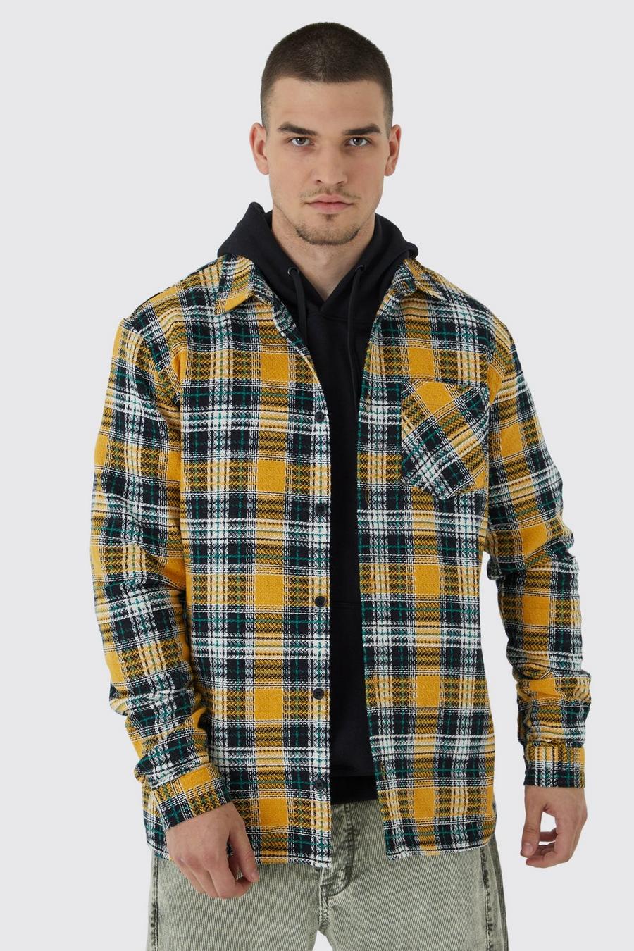 Yellow Tall Long Sleeve Textured Check Overshirt image number 1