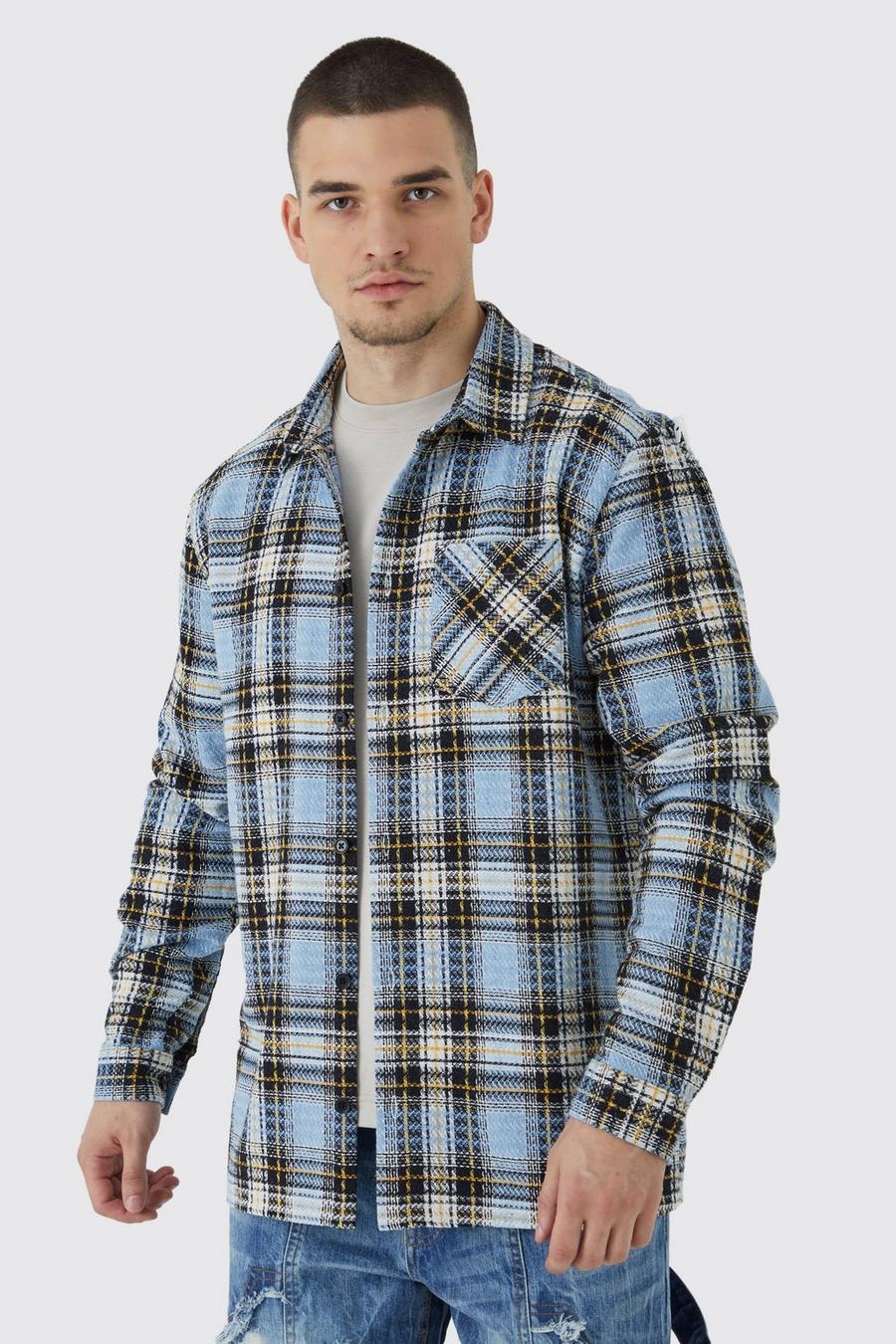 White Tall Long Sleeve Textured Check Overshirt image number 1