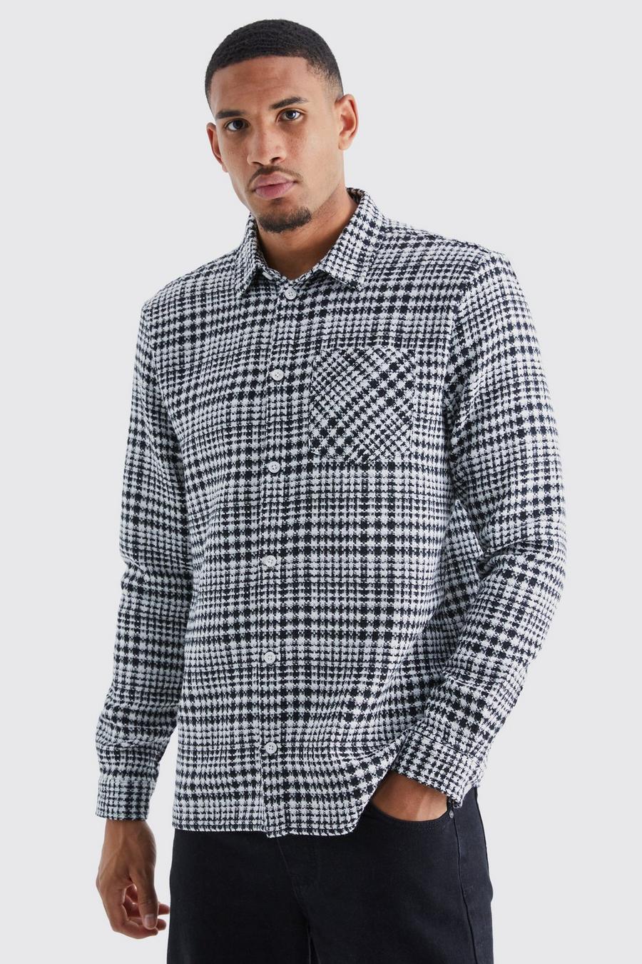 Black Tall Long Sleeve Textured Check Overshirt image number 1