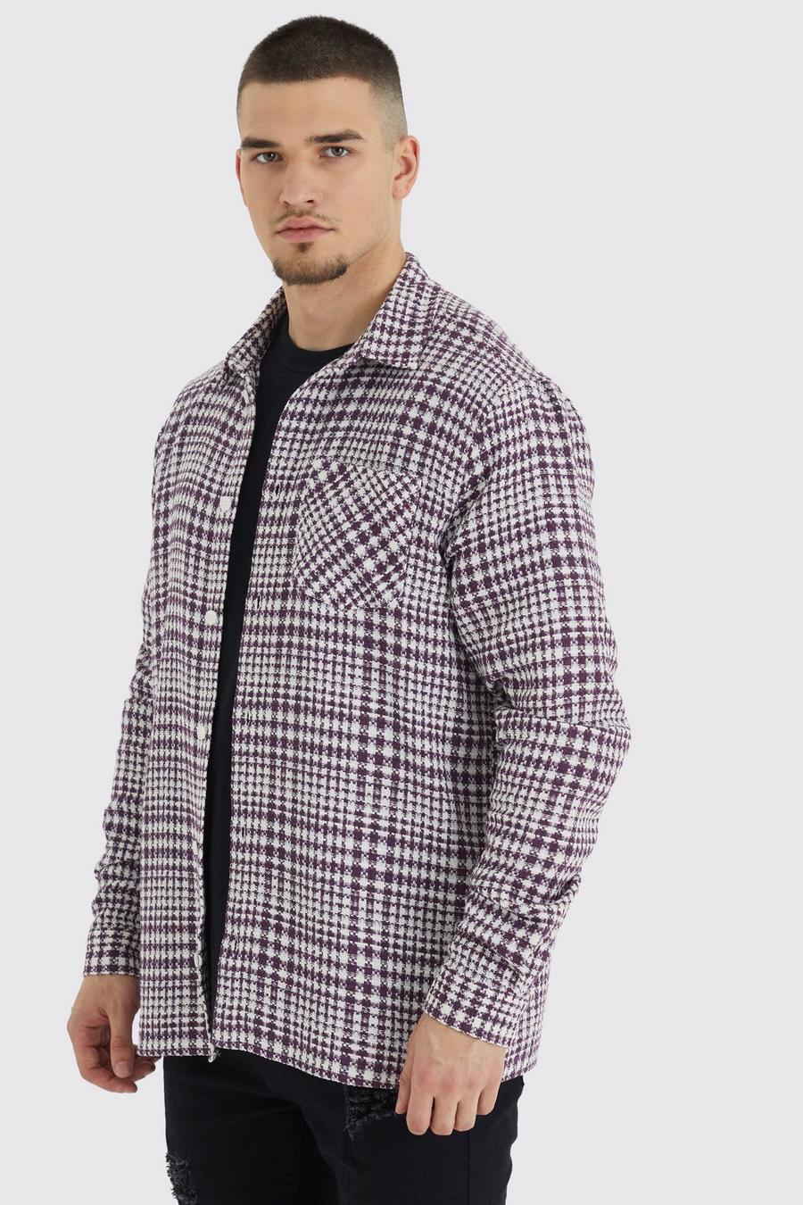 Burgundy Tall Long Sleeve Textured Check Overshirt image number 1