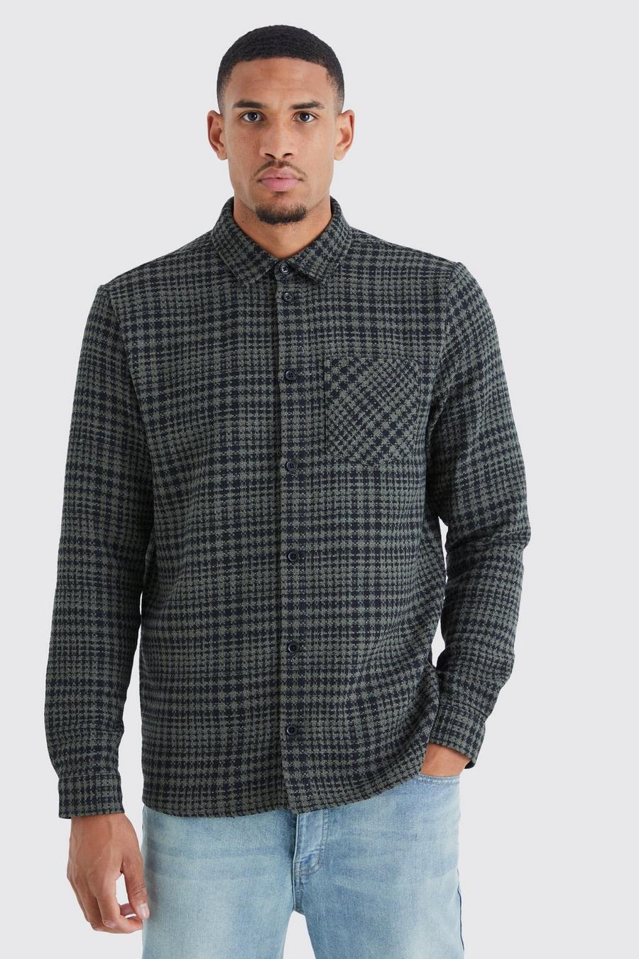 Khaki Tall Long Sleeve Textured Check Overshirt
