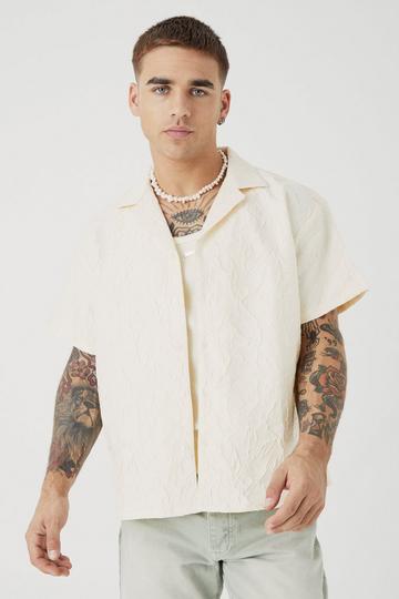 Short Sleeve Boxy Tonal Texture Shirt white