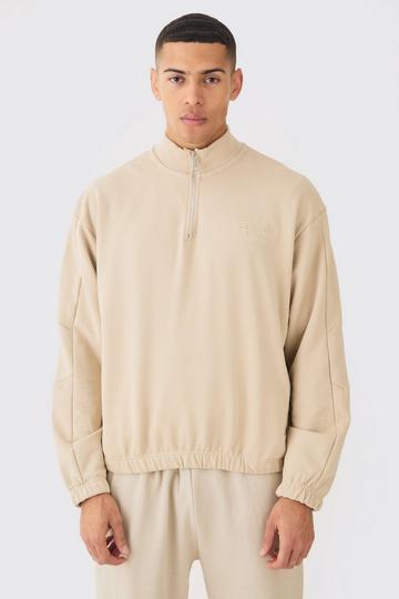 Stone Beige Oversized Boxy Heavyweight Funnel Neck Sweatshirt