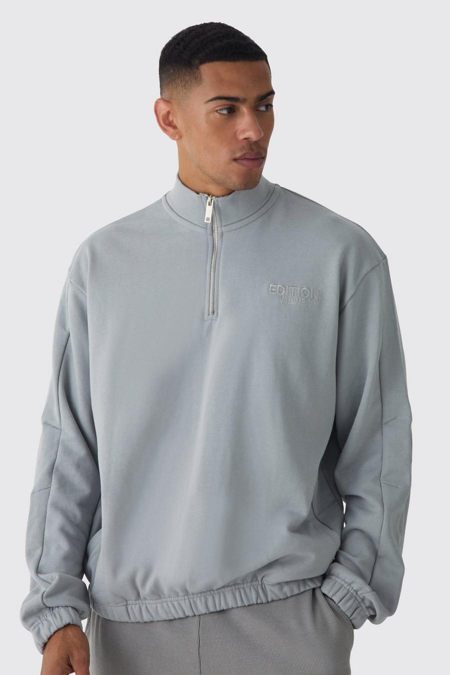 Grey EDITION Oversized sweatshirt i boxig modell med hög krage image number 1