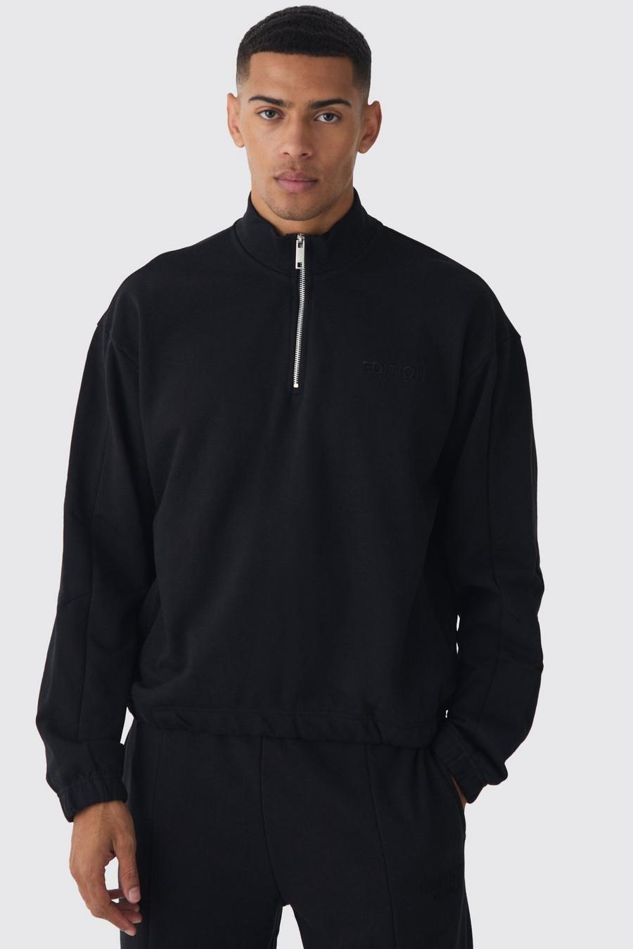 Kastiges Oversize Sweatshirt mit Trichterkragen, Black