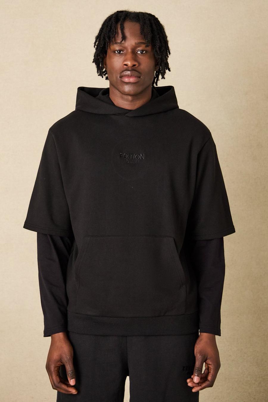 Black EDITION Oversize hoodie i tjockt tyg med kort ärm image number 1