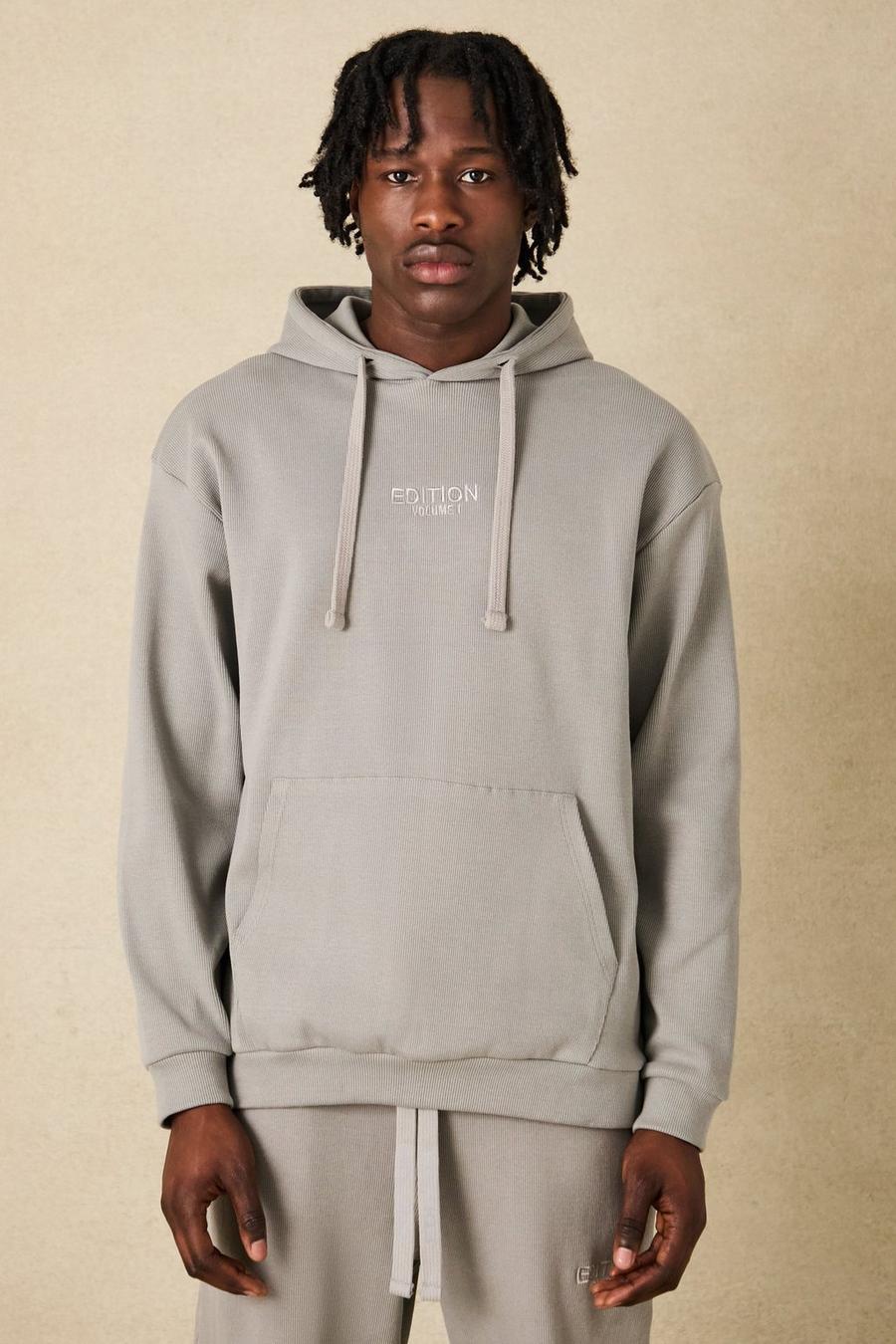 Grey EDITION Oversized Heavyweight Ribbed Hoodie image number 1