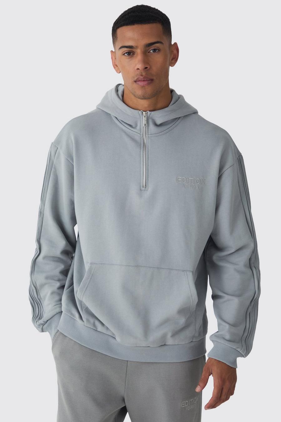 Grey EDITION Oversize hoodie i tjockt tyg med kort dragkedja image number 1