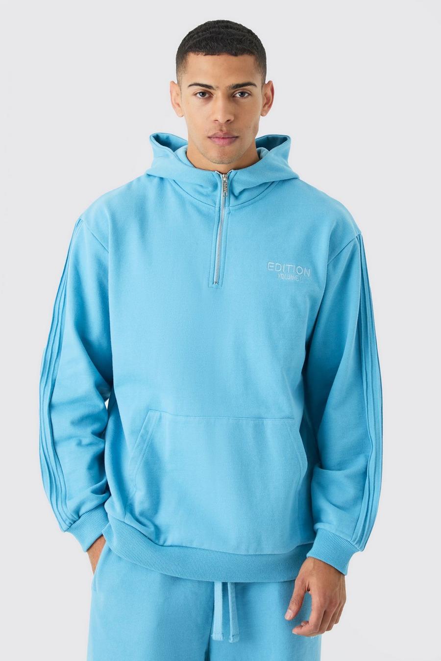 Blue EDITION Oversize hoodie i tjockt tyg med kort dragkedja image number 1
