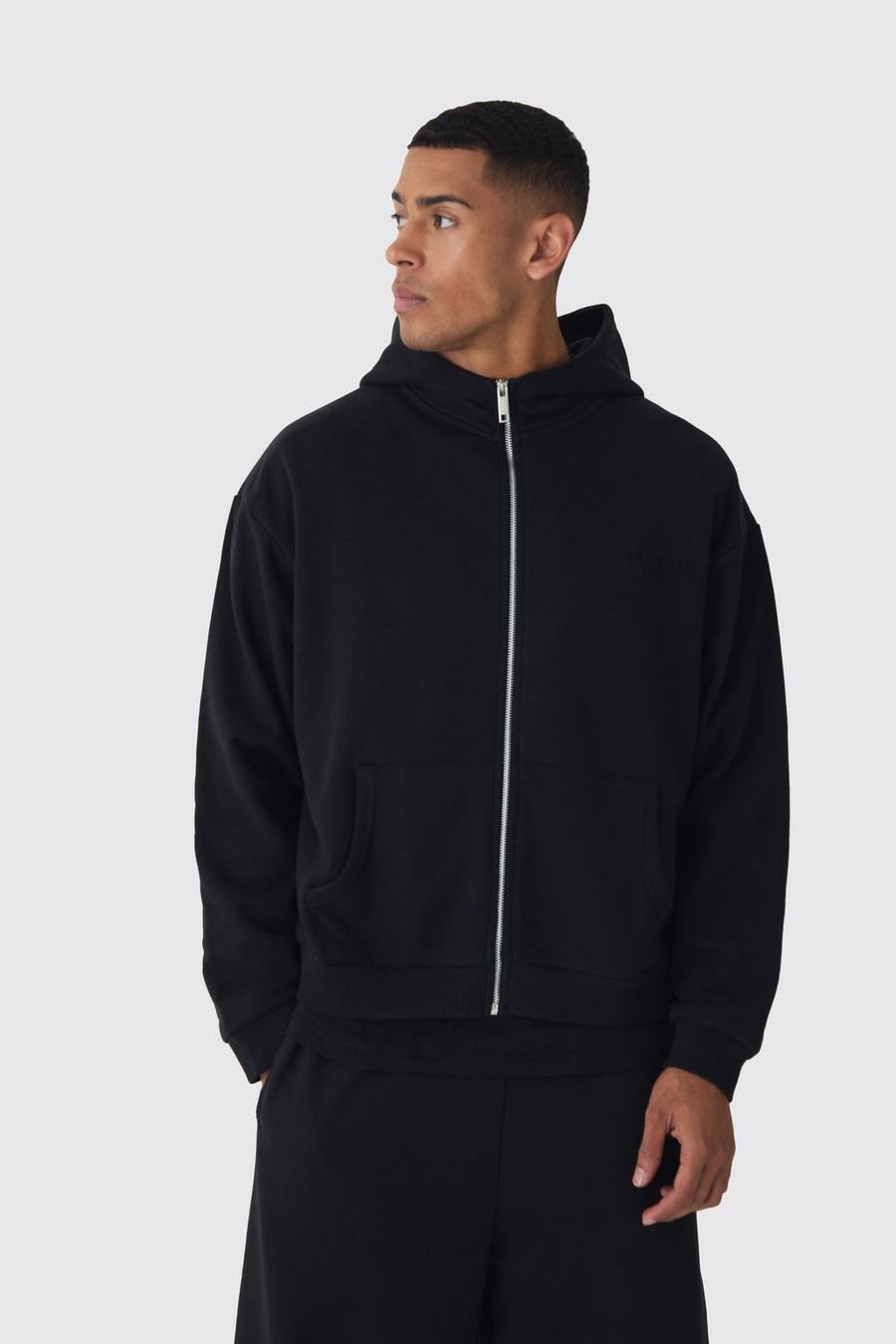 Black EDITION Oversized hoodie i boxig modell med dragkedja image number 1