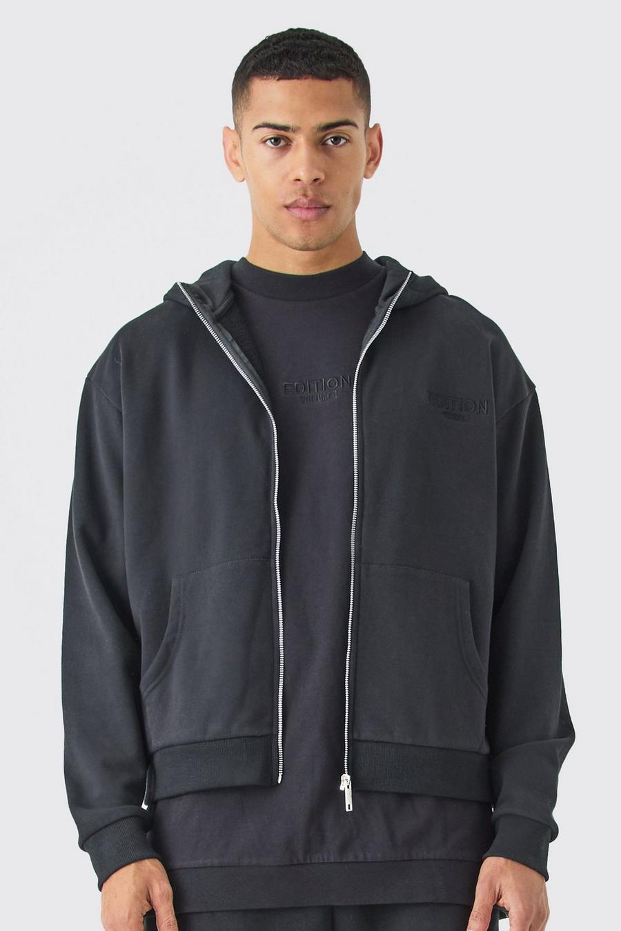 Black EDITION Oversized hoodie i boxig modell med dragkedja image number 1