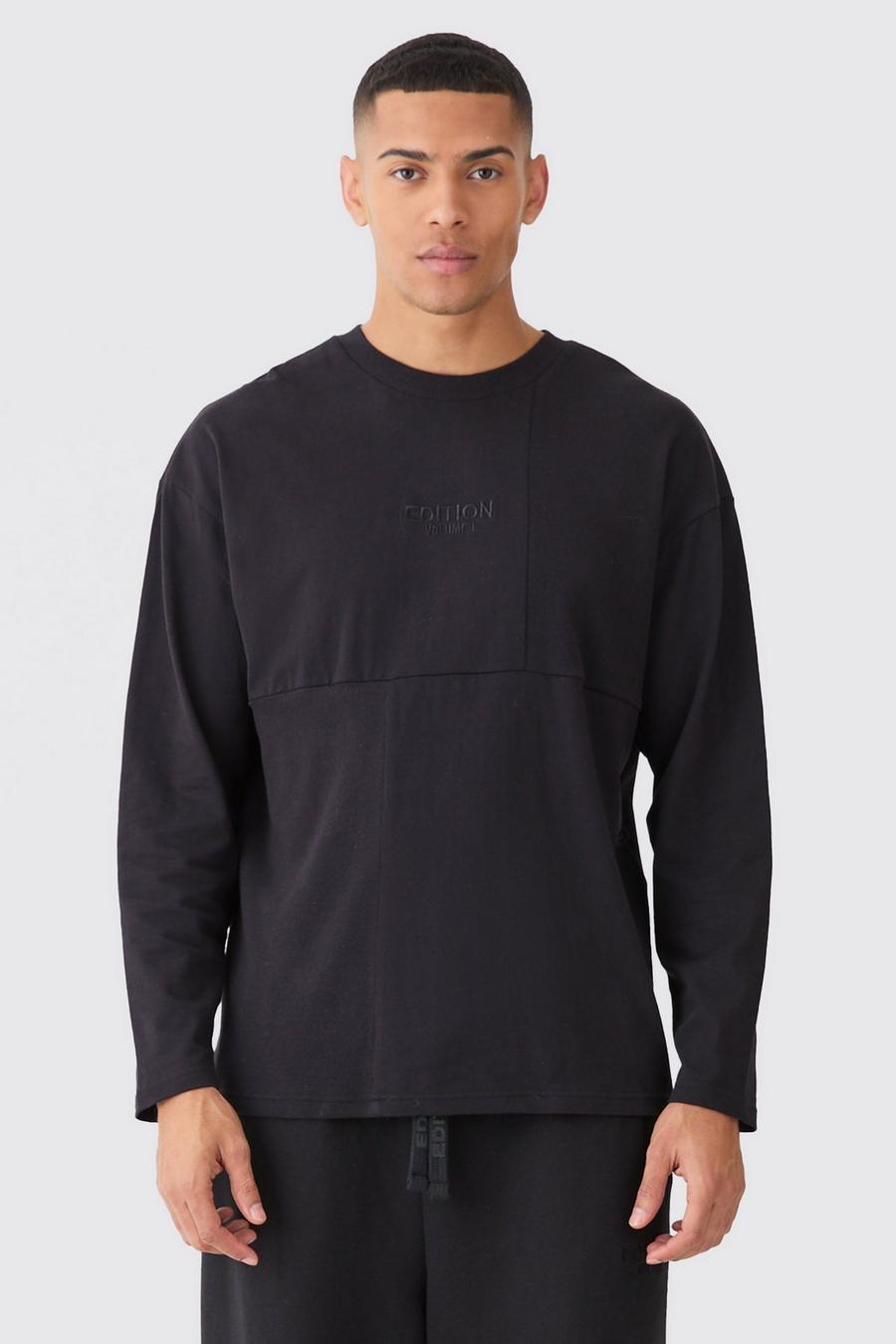 Black EDITION Ribbad t-shirt i tjockt tyg med paneler image number 1