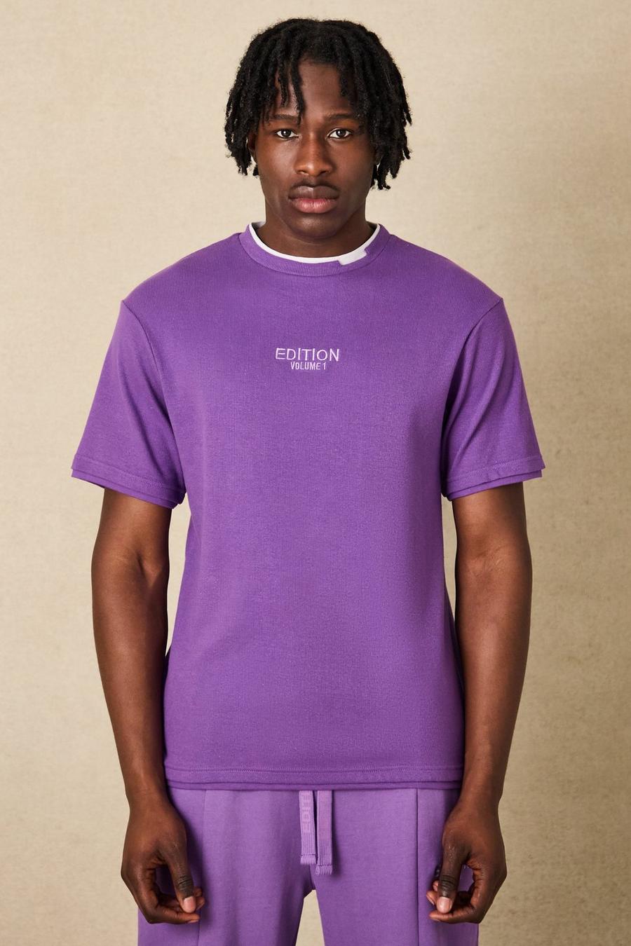 Camiseta de canalé grueso con capa falsa y estampado de EDITION, Purple image number 1