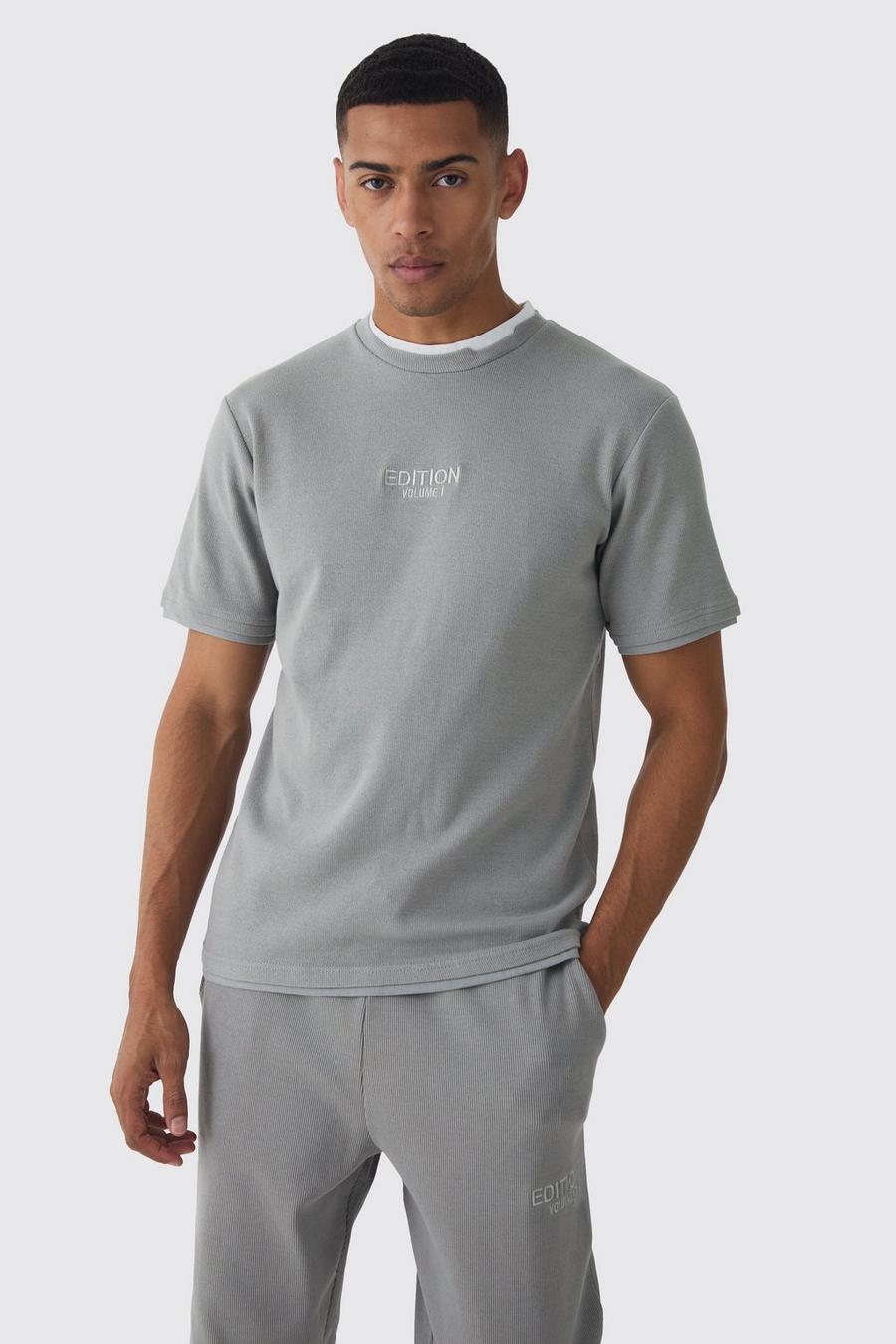 Camiseta de canalé grueso con capa falsa y estampado de EDITION, Grey