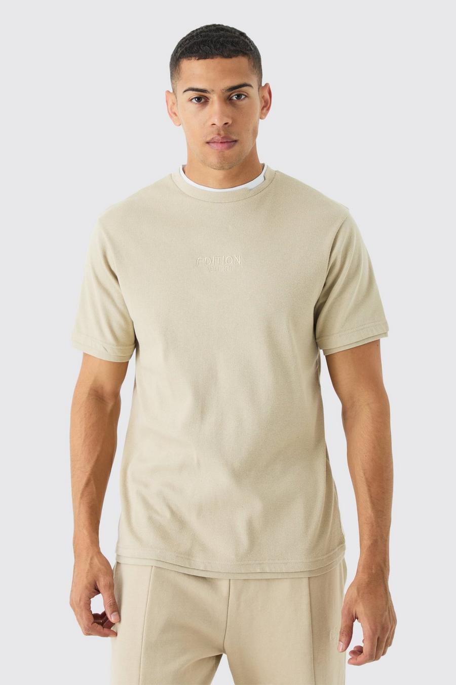 Camiseta de canalé grueso con capa falsa y estampado de EDITION, Stone image number 1