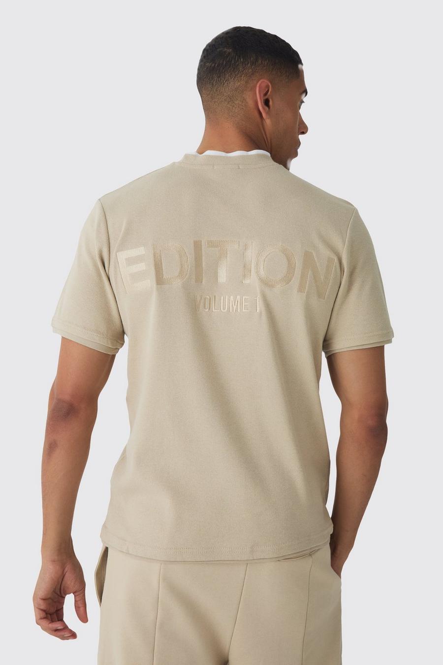 Camiseta de canalé grueso con capa falsa y estampado de EDITION, Stone