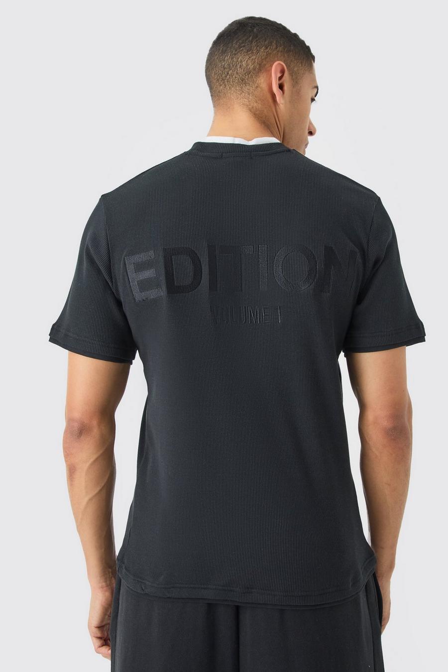 Camiseta de canalé grueso con capa falsa y estampado de EDITION, Black image number 1