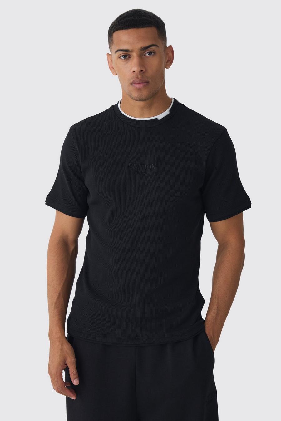 Camiseta de canalé grueso con capa falsa y estampado de EDITION, Black