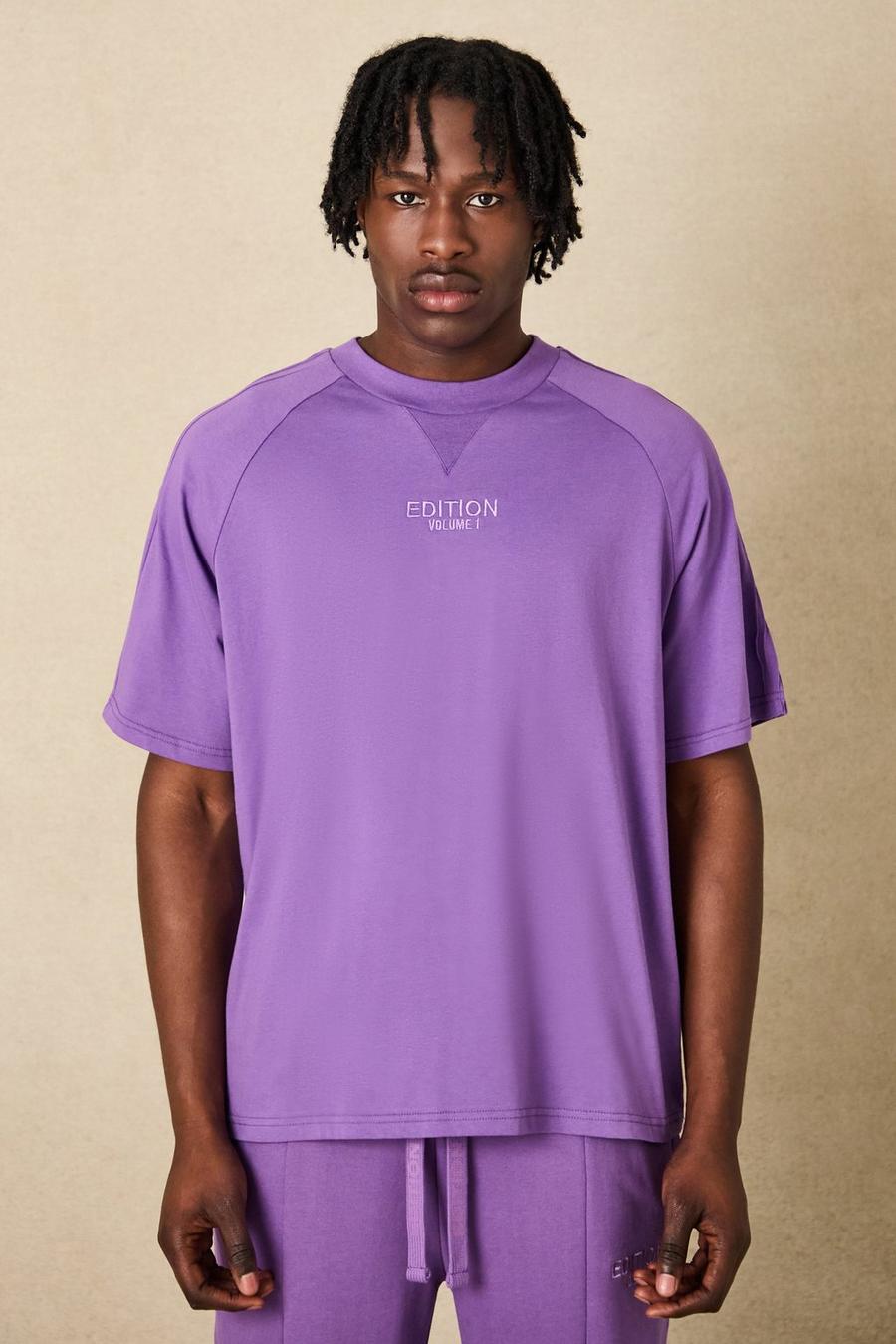 Purple Oversized Dik T-Shirt Met Biezen En Biezen image number 1