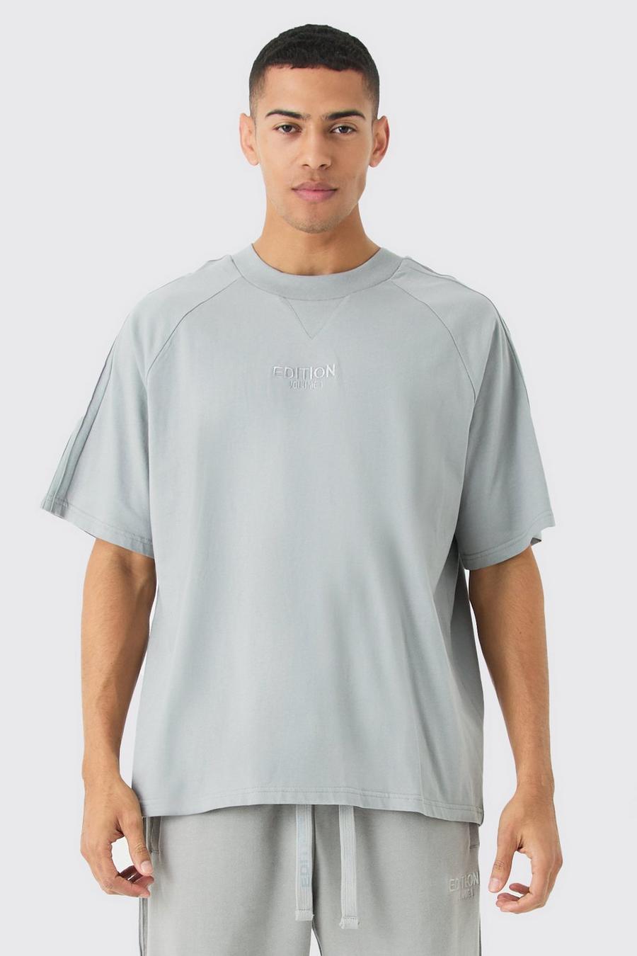 Grey Oversized Dik T-Shirt Met Biezen En Biezen image number 1