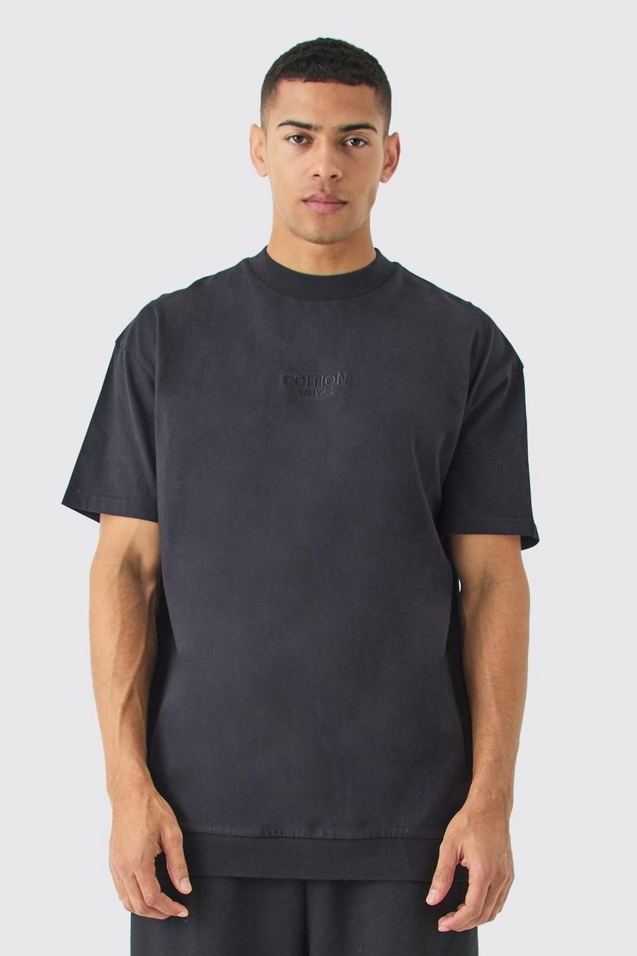 Camiseta oversize gruesa con cremallera en el bajo y estampado de EDITION, Black image number 1