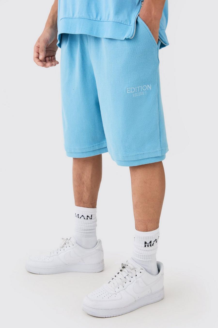 Blue EDITION Ribbade shorts i tjockt tyg med ledig passform image number 1