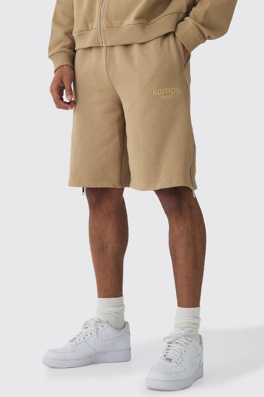 Taupe Oversized Dikke Shorts Met Zoom Rits image number 1