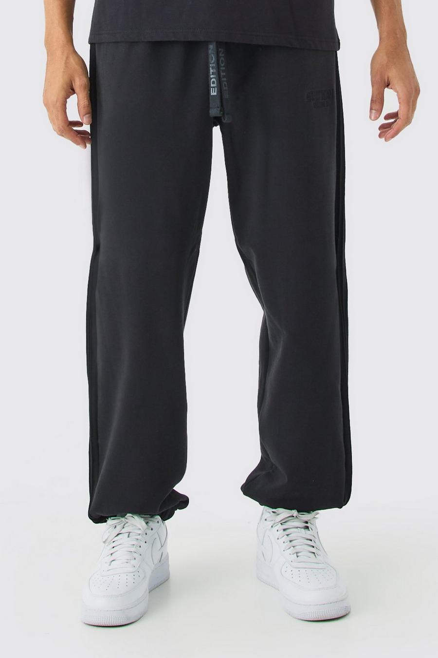 Pantaloni tuta pesanti EDITION oversize con nervature, Black image number 1