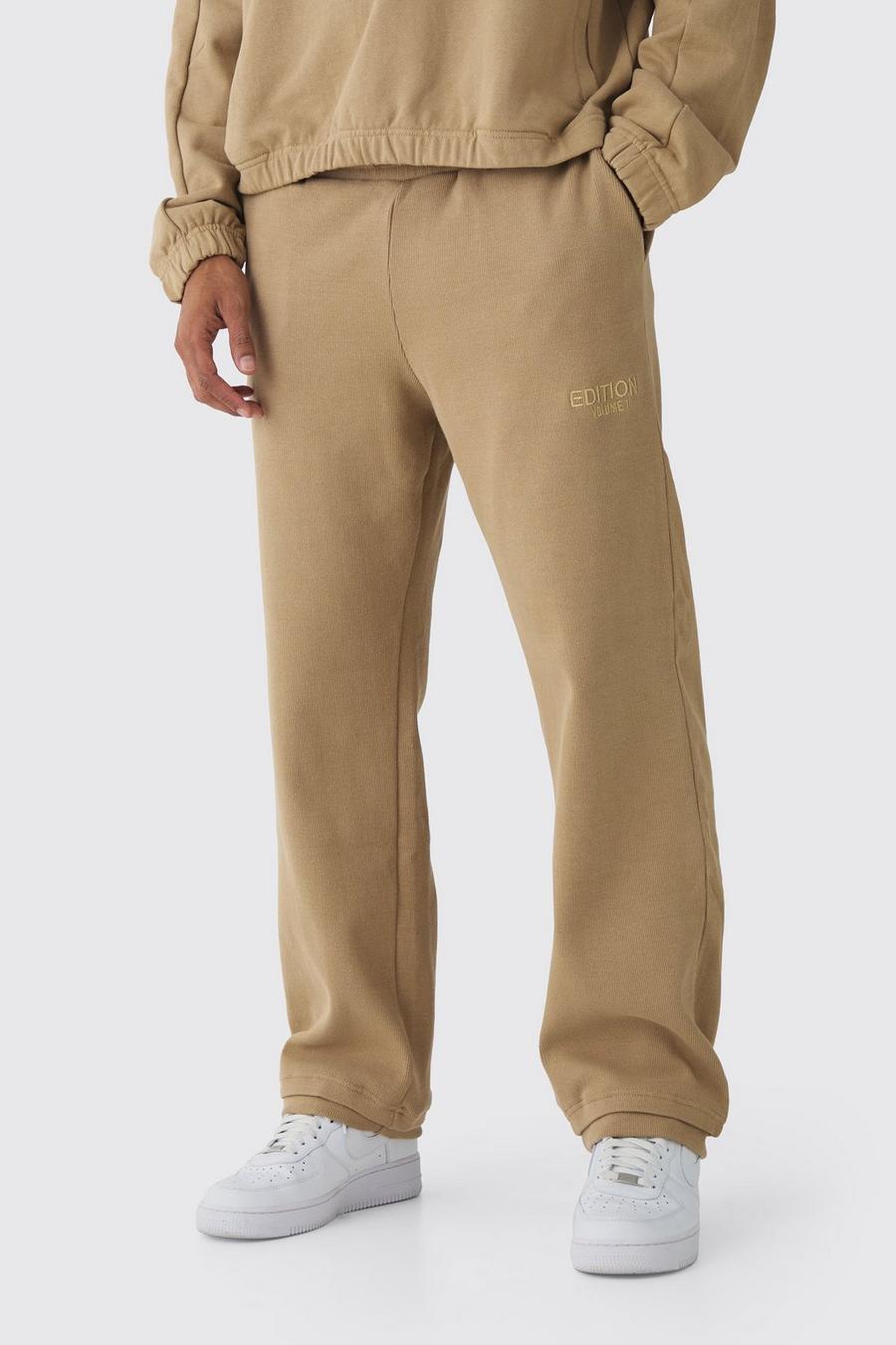 Taupe EDITION Straight Fit Ribbed Heavyweight Split Hem Jogger image number 1
