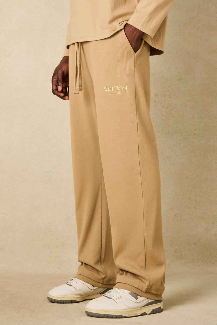 Pantaloni tuta EDITION pesanti dritti a coste con spacco sul fondo, Taupe image number 1