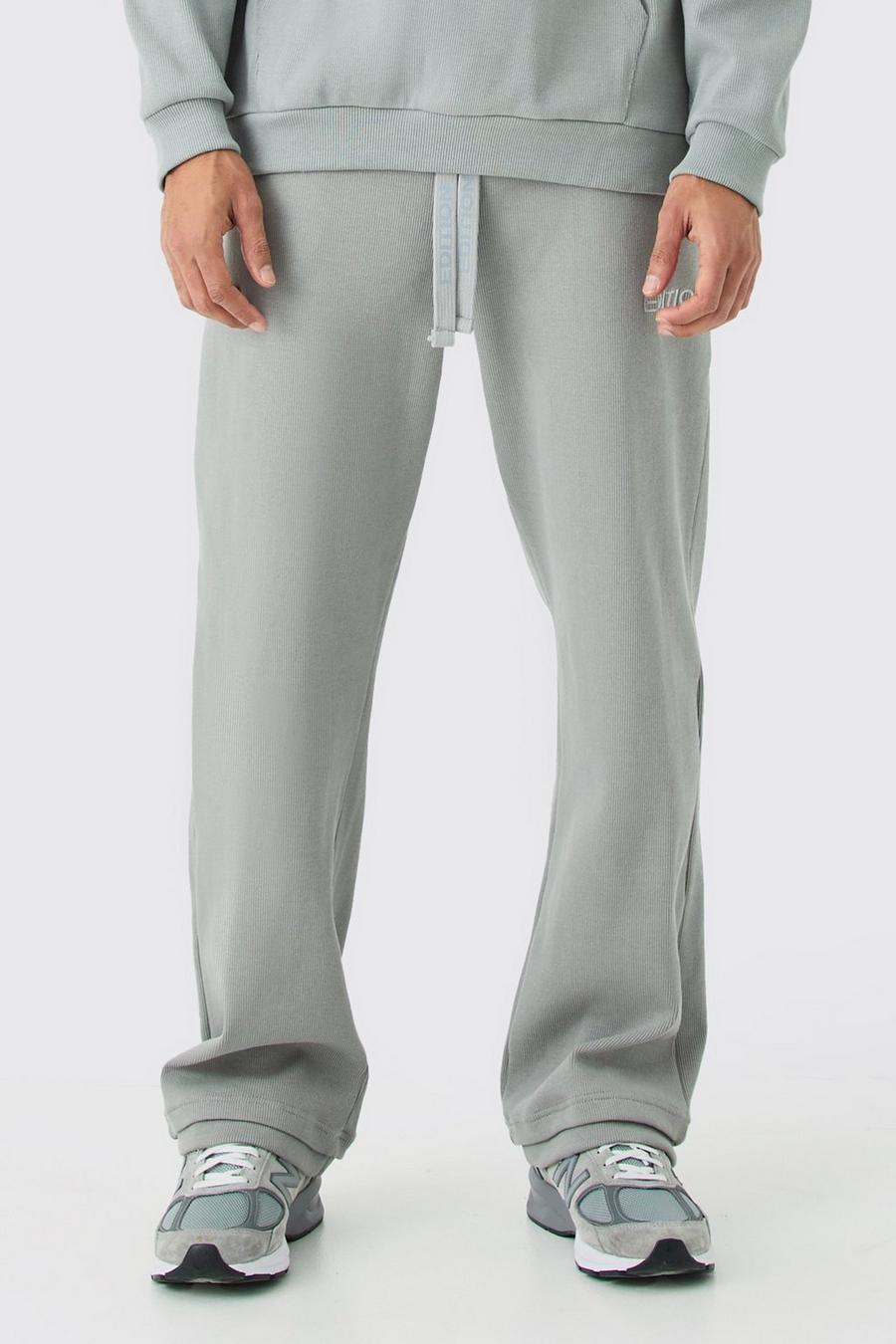 Pantalón deportivo recto de canalé grueso con abertura en el bajo EDITION, Grey image number 1