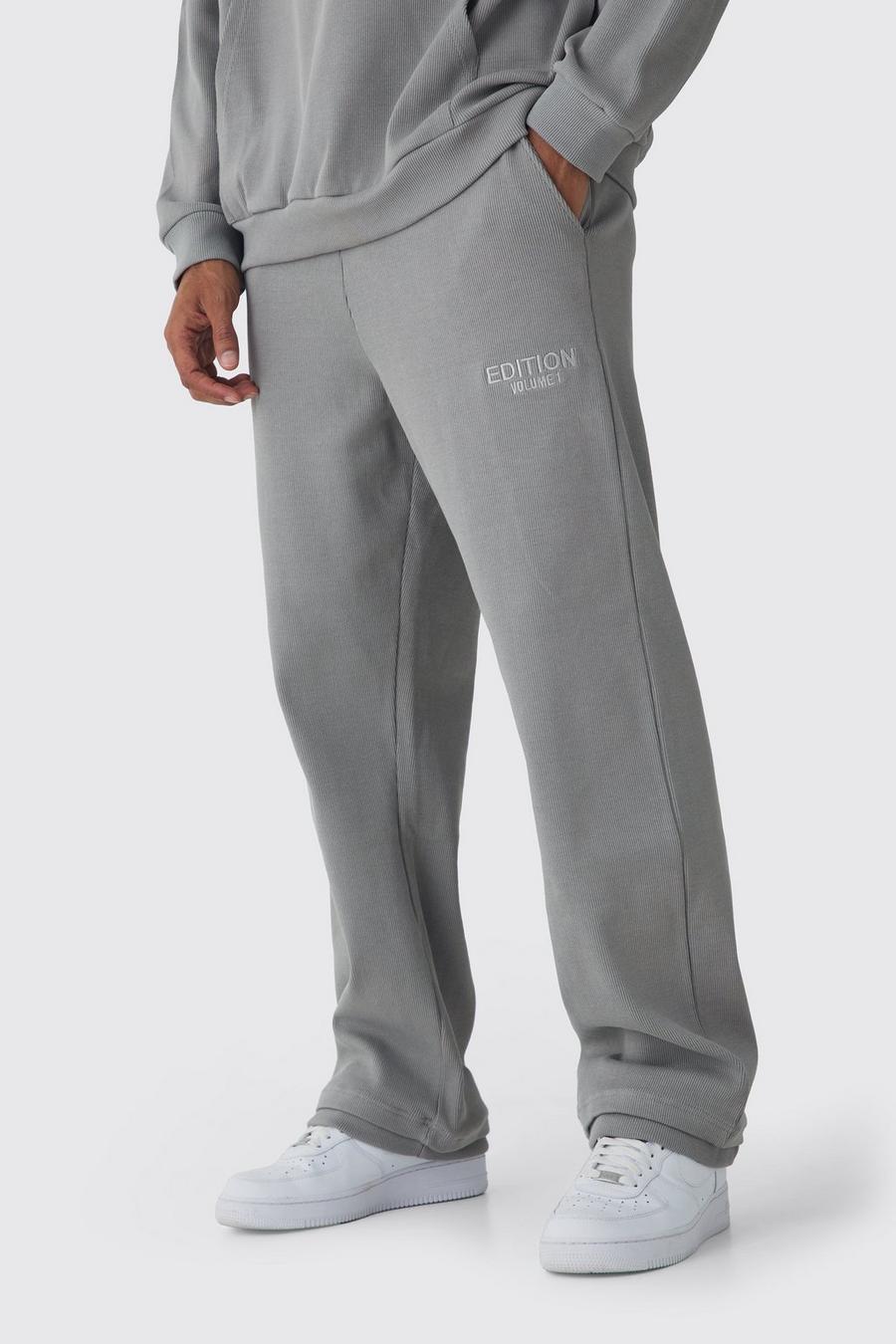 Pantalón deportivo recto de canalé grueso con abertura en el bajo EDITION, Grey